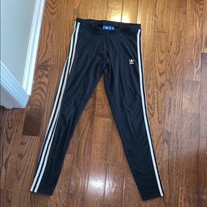 Black W/ White Stripes Adidas Leggings